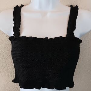 Free People Black Smocked Ruffle Tank